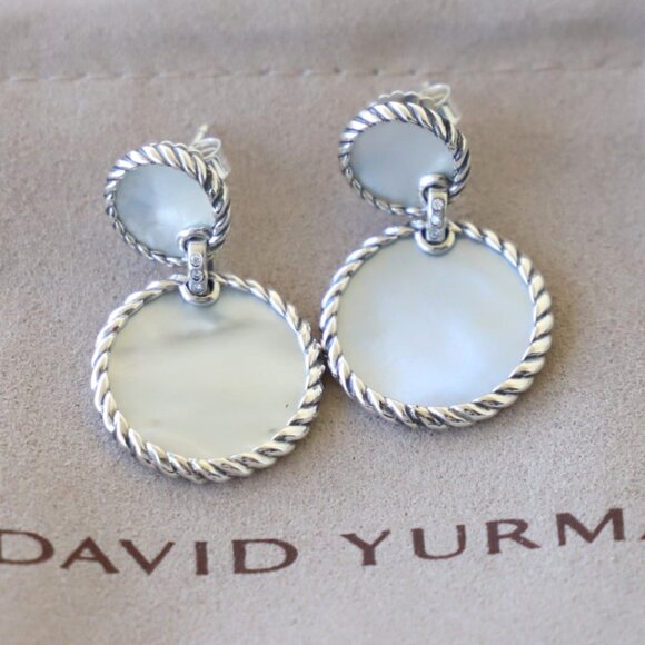 David Yurman Elements Double Drop Earrings Mother of Pearl with Diamonds - Picture 1 of 7